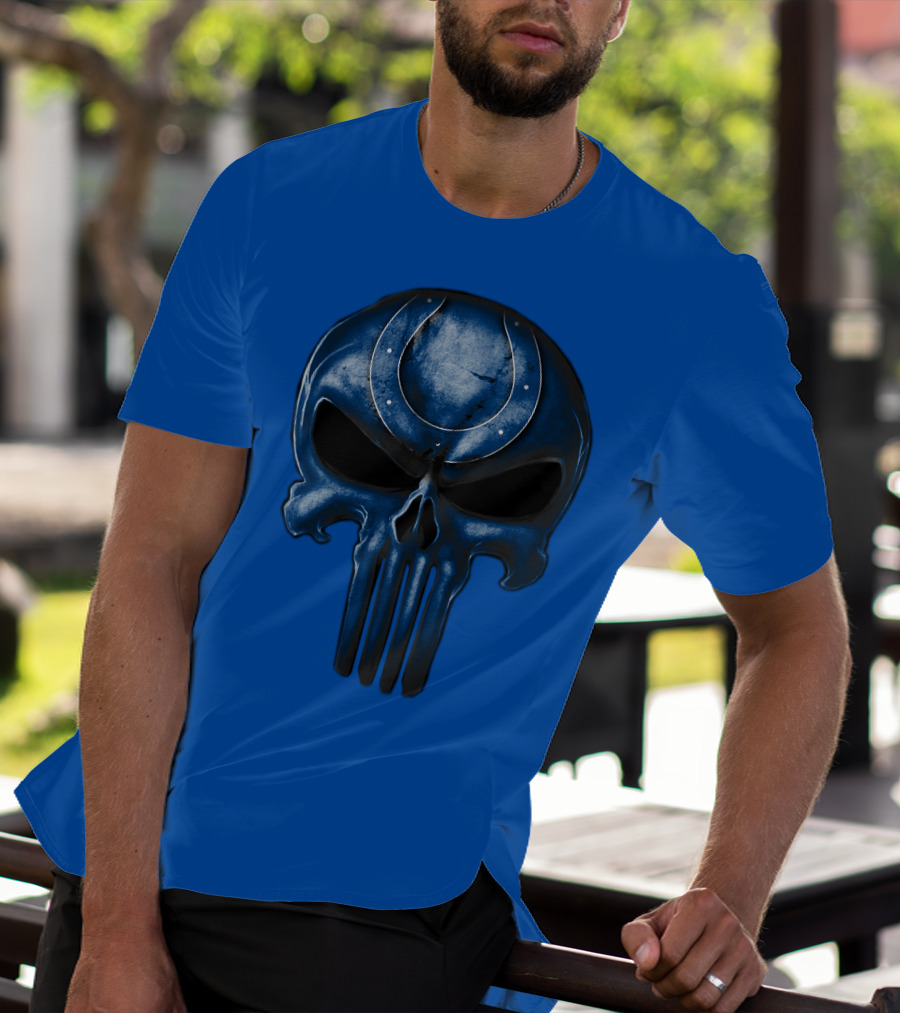 Skull Indianapolis Colts Blue Horseshoe T-Shirt
