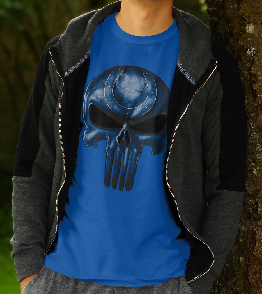 Skull Indianapolis Colts Blue Horseshoe T-Shirt