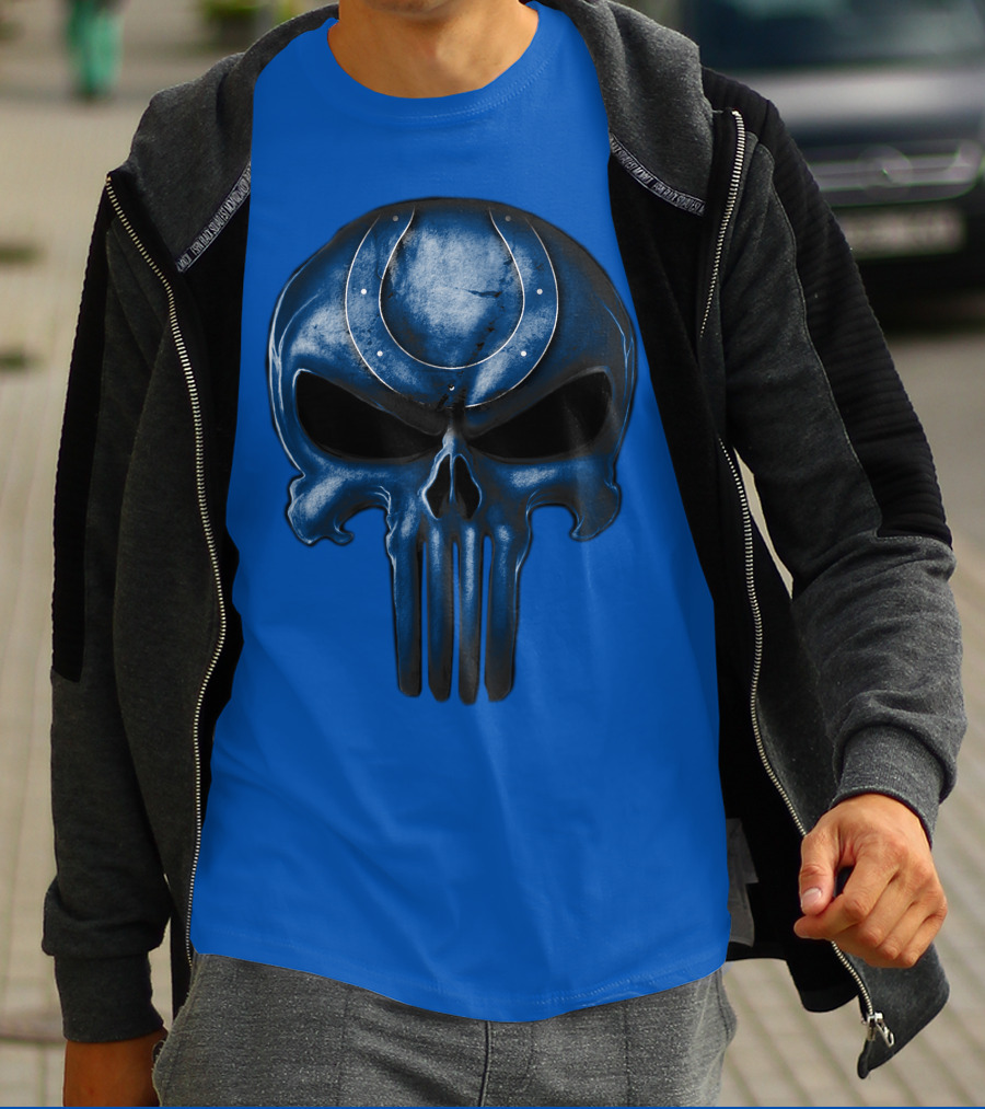 Skull Indianapolis Colts Blue Horseshoe T-Shirt