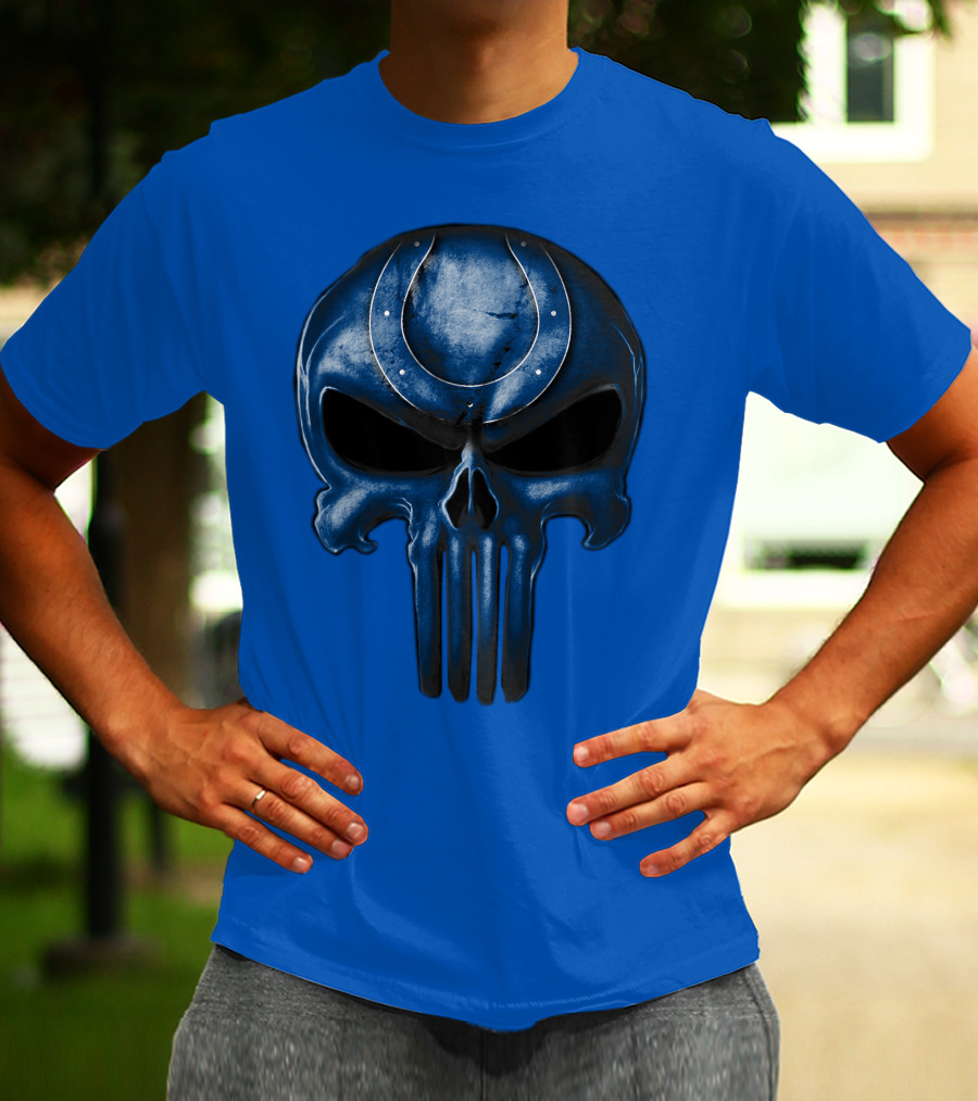 Skull Indianapolis Colts Blue Horseshoe T-Shirt