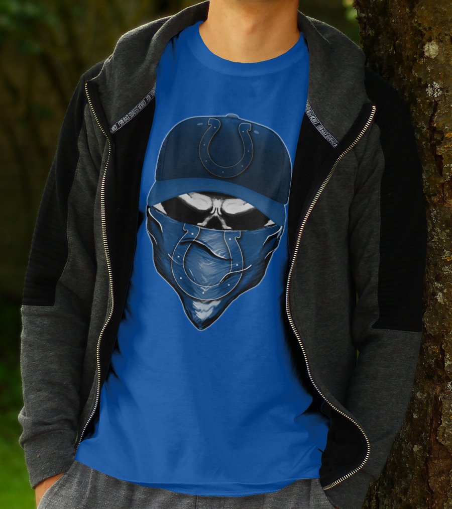 Skull Indianapolis Colts Fan Mask And Cap T-Shirt