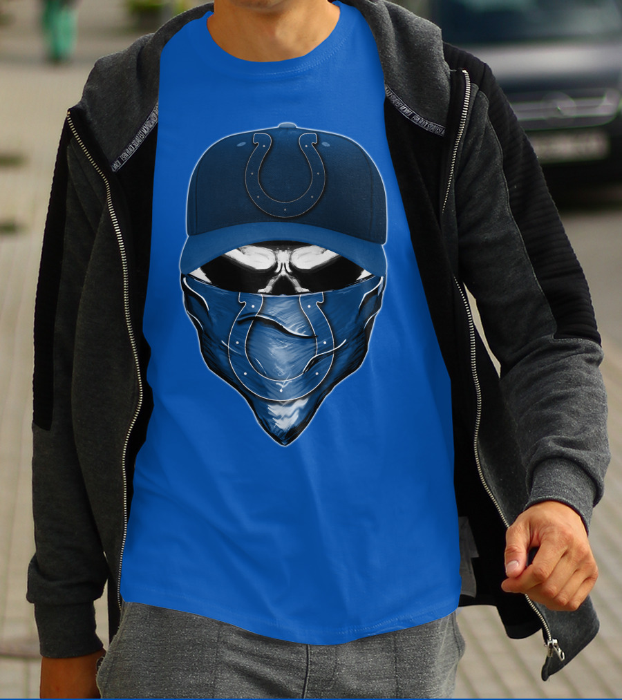 Skull Indianapolis Colts Fan Mask And Cap T-Shirt