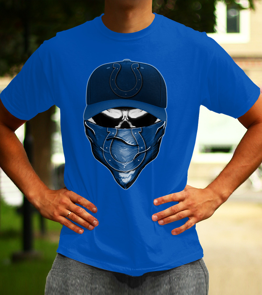 Skull Indianapolis Colts Fan Mask And Cap T-Shirt