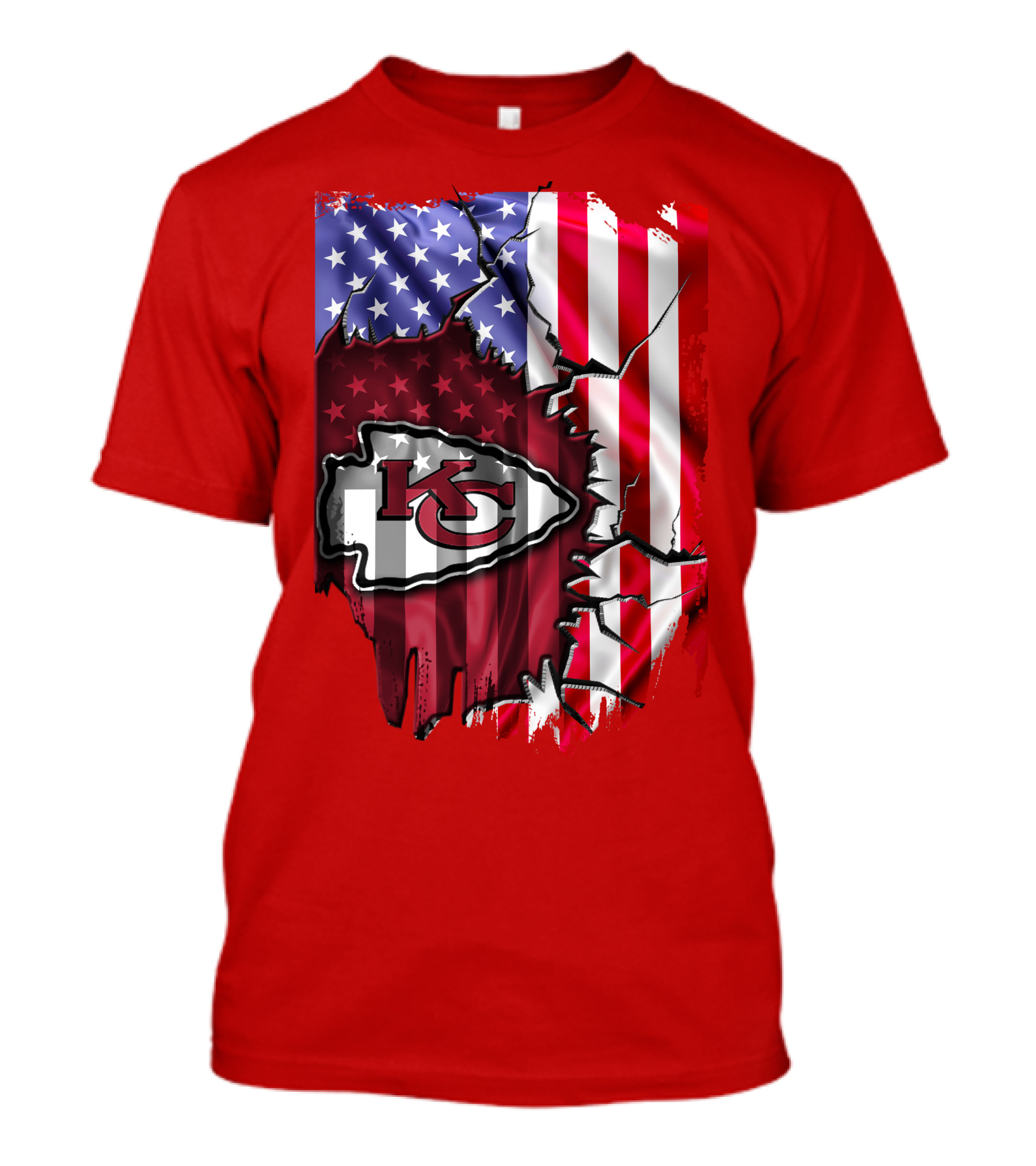 Kansas City Chiefs Logo With American Flag Background T-Shirt