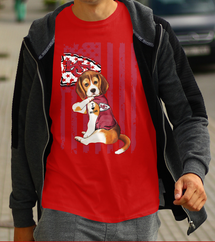 Beagle I Love Mom Kansas City Chiefs Fan Tattoo Football American Flag T-Shirt