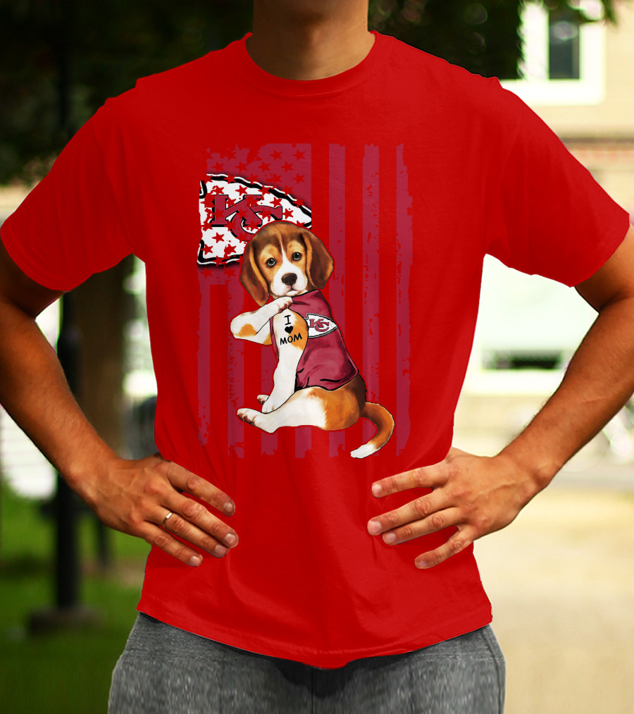 Beagle I Love Mom Kansas City Chiefs Fan Tattoo Football American Flag T-Shirt