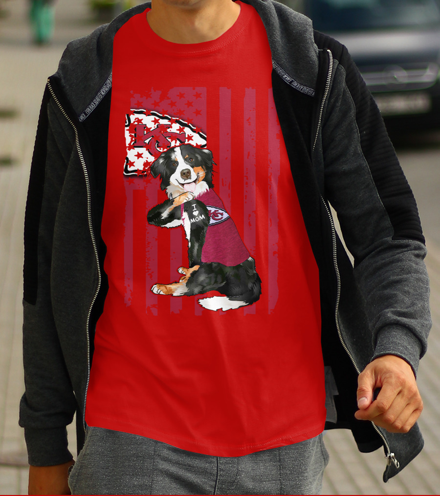 I Love Mom Border Collie Kansas City Chiefs Fan T-Shirt