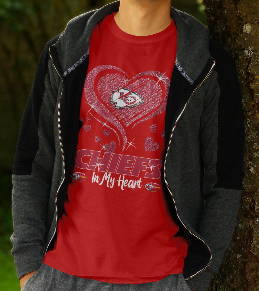 CHIEFS In My Heart Kansas City Chiefs Sparkle Hearts T-Shirt