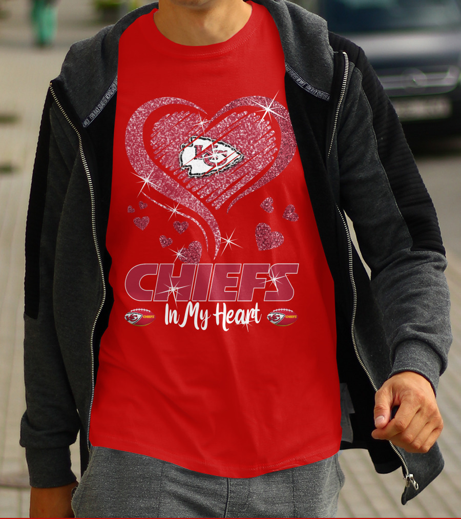 CHIEFS In My Heart Kansas City Chiefs Sparkle Hearts T-Shirt