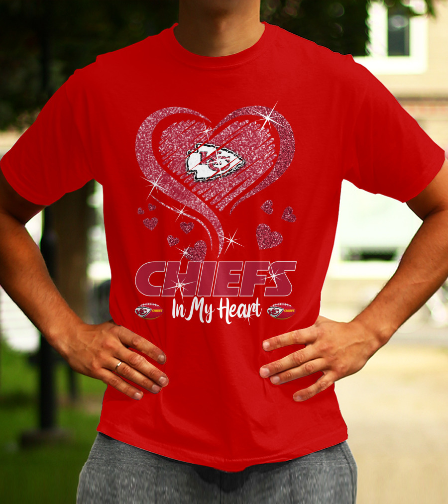 CHIEFS In My Heart Kansas City Chiefs Sparkle Hearts T-Shirt