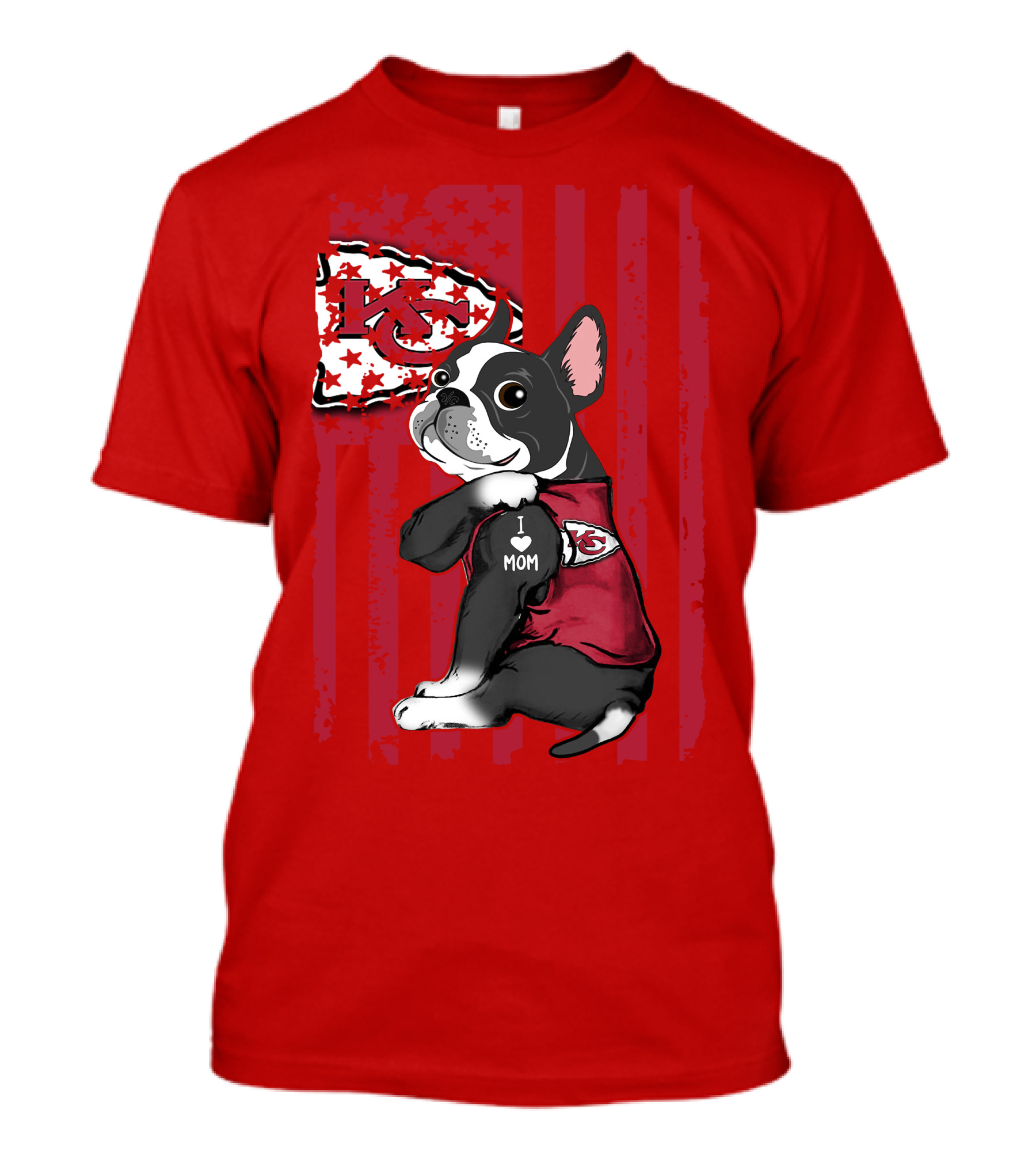 Kansas City Chiefs Boston Terrier I Love Mom T-Shirt