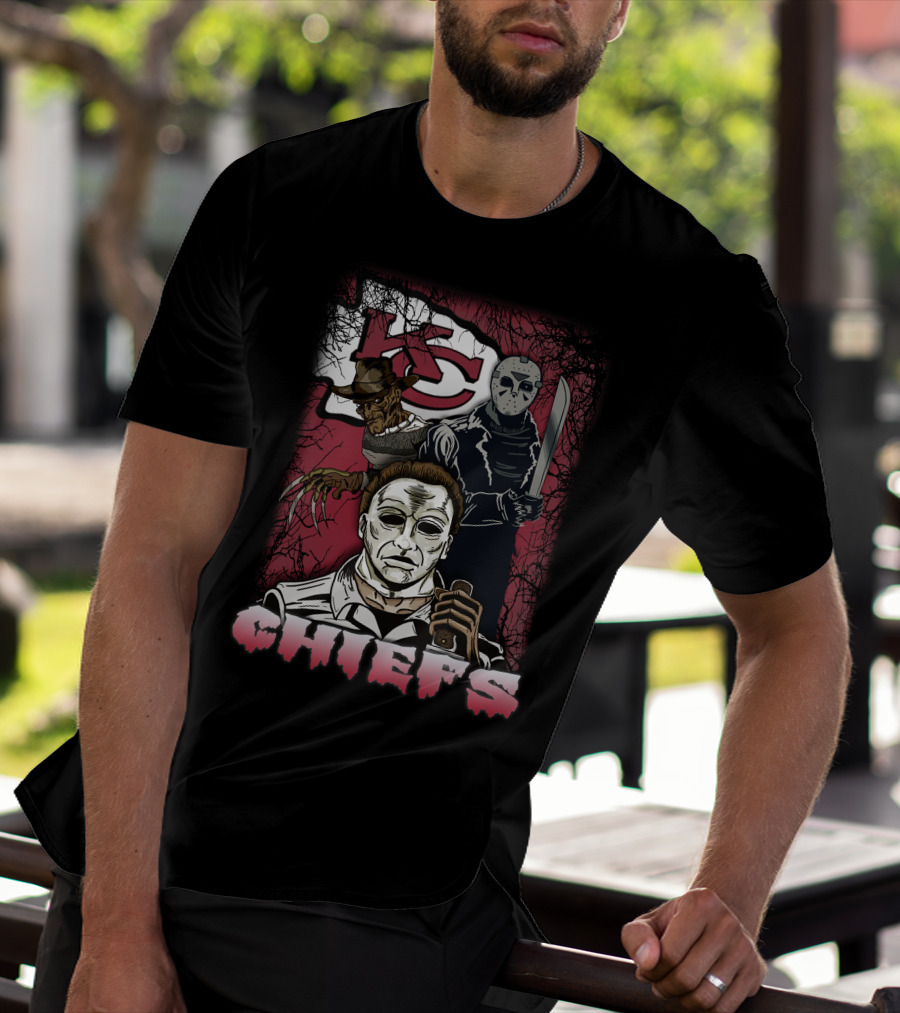 Kc Chiefs Horror Movie Crossover Featuring Iconic Villains T-Shirt