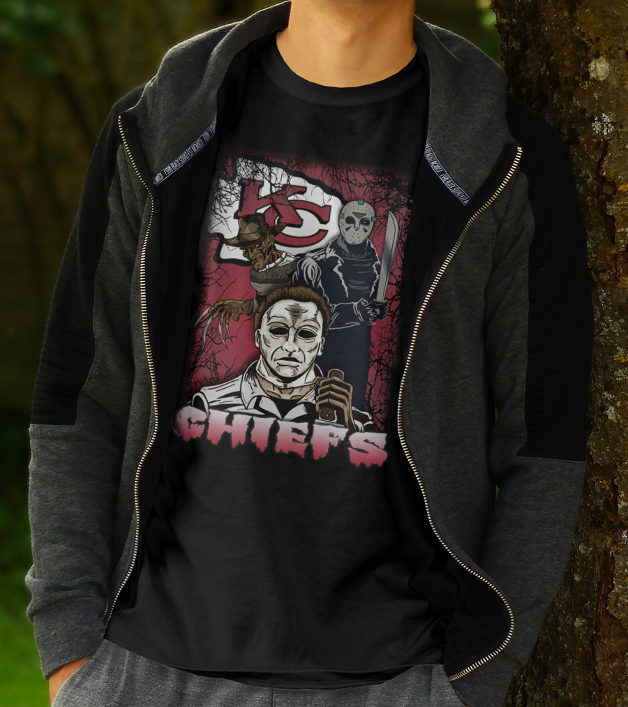 Kc Chiefs Horror Movie Crossover Featuring Iconic Villains T-Shirt