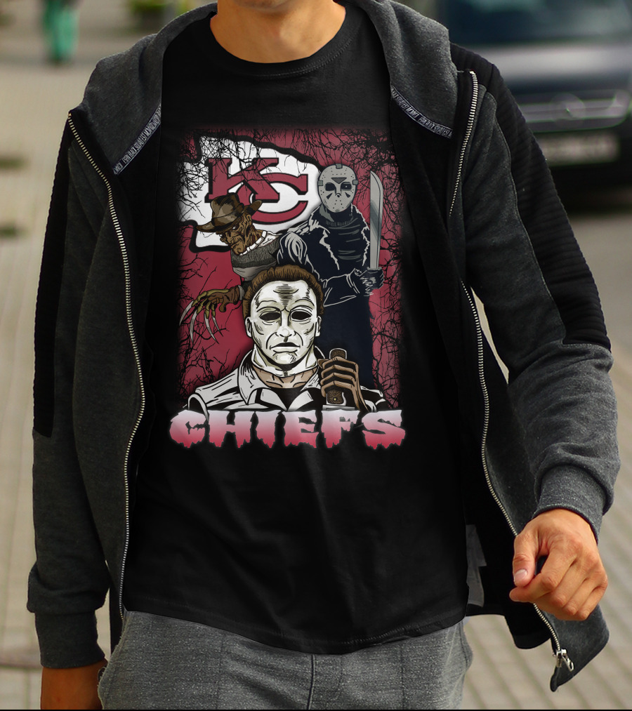 Kc Chiefs Horror Movie Crossover Featuring Iconic Villains T-Shirt