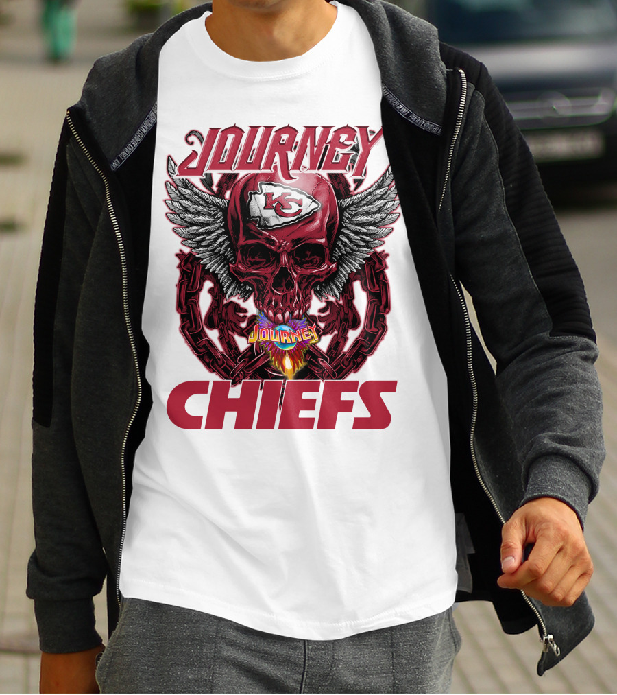 Journey Chiefs Kansas City KC Skull Wings Flame Chains T-Shirt