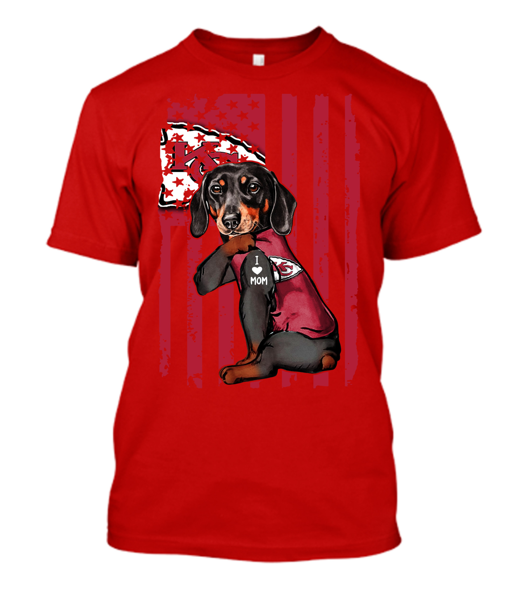 Dachshund I Love Mom Kansas City Chiefs Fan Flag T-Shirt