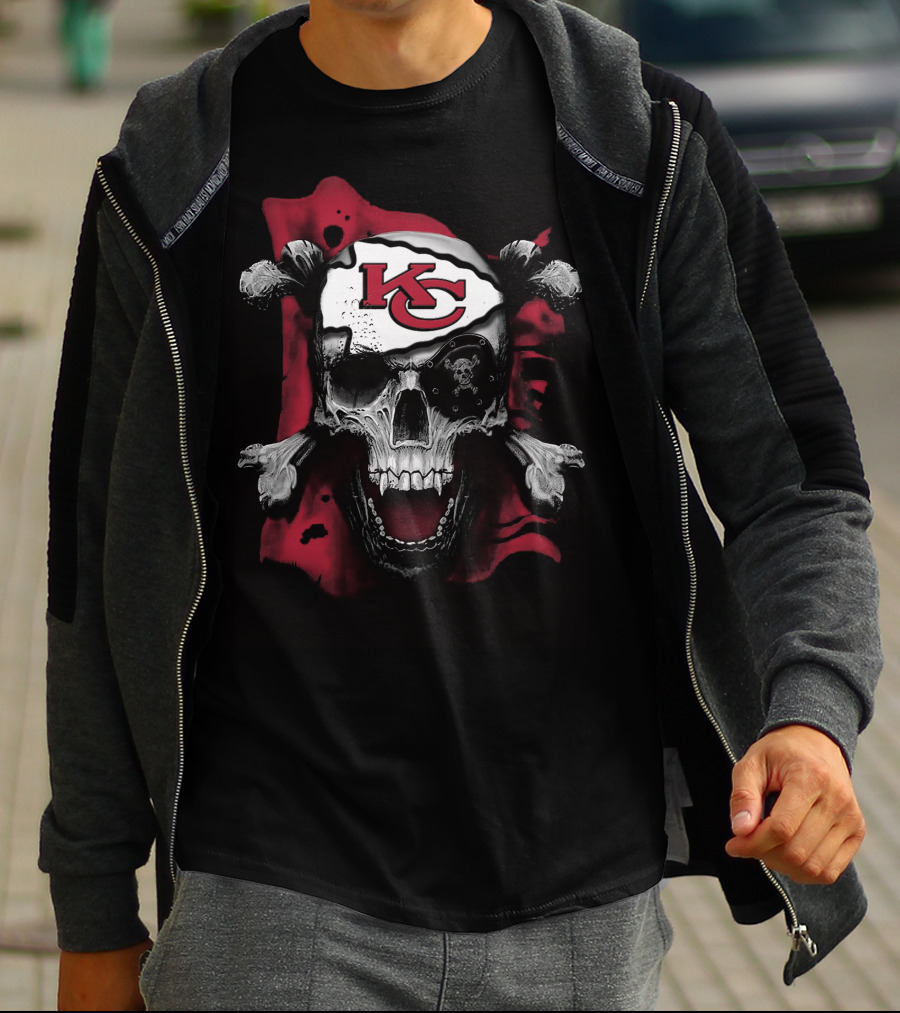 Skull And Crossbones With Kansas City Chiefs Logo T-Shirt
