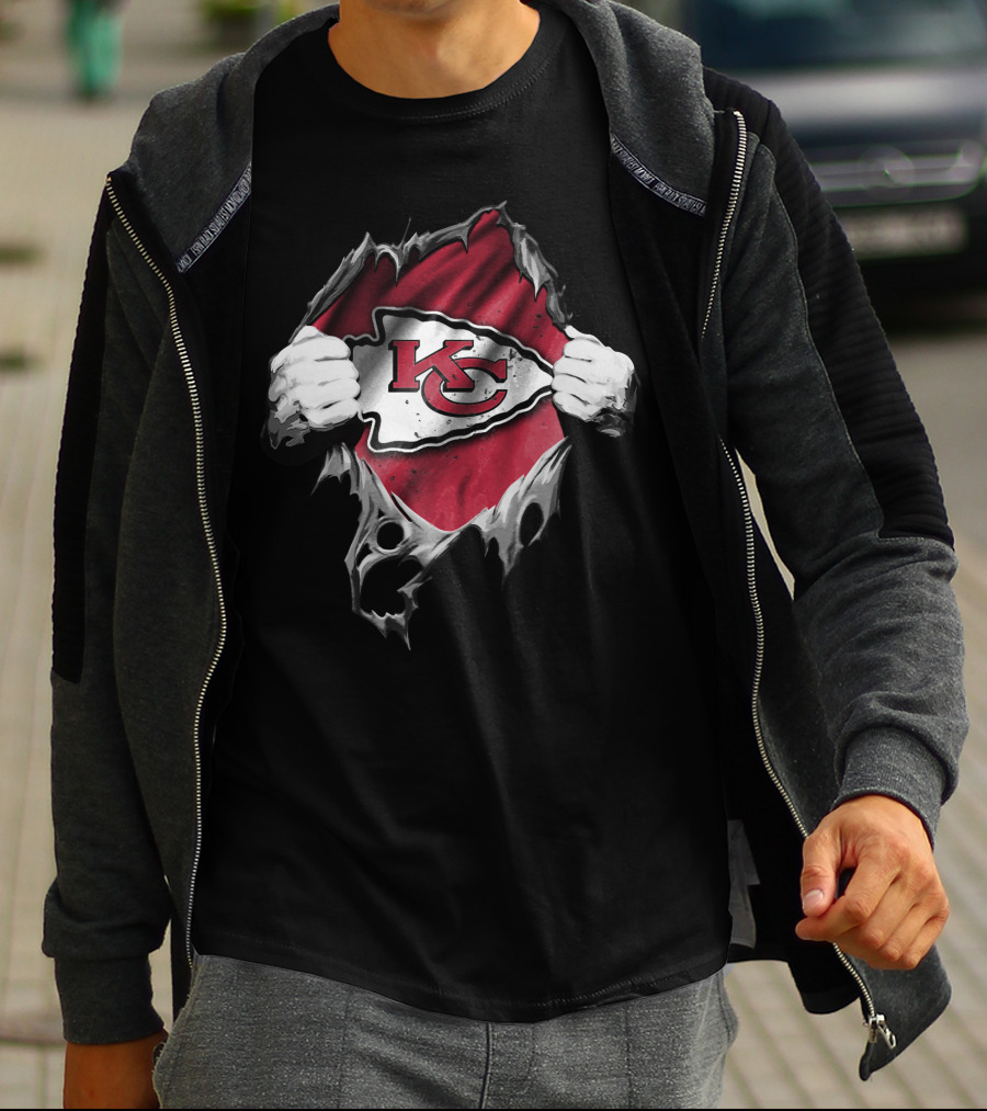 Torn Kansas City Chiefs Kc Logo Ripped Open T-Shirt