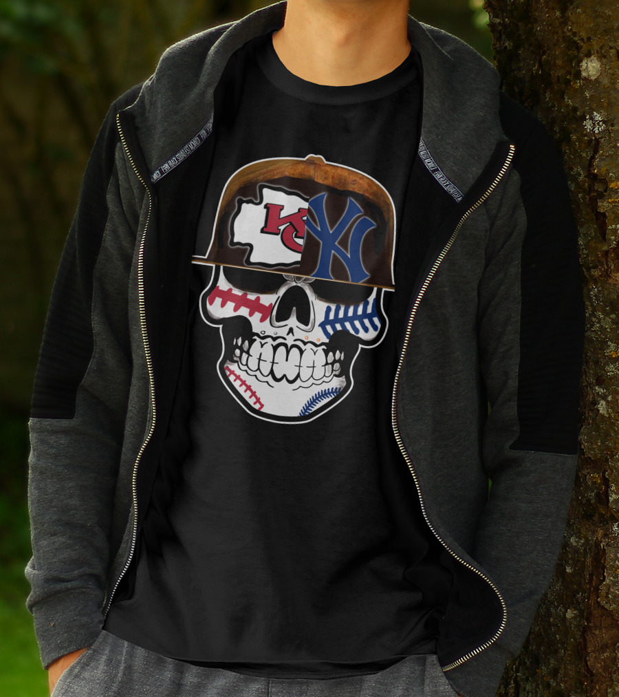 Kansas City Chiefs New York Yankees Skull Baseball Hat T-Shirt
