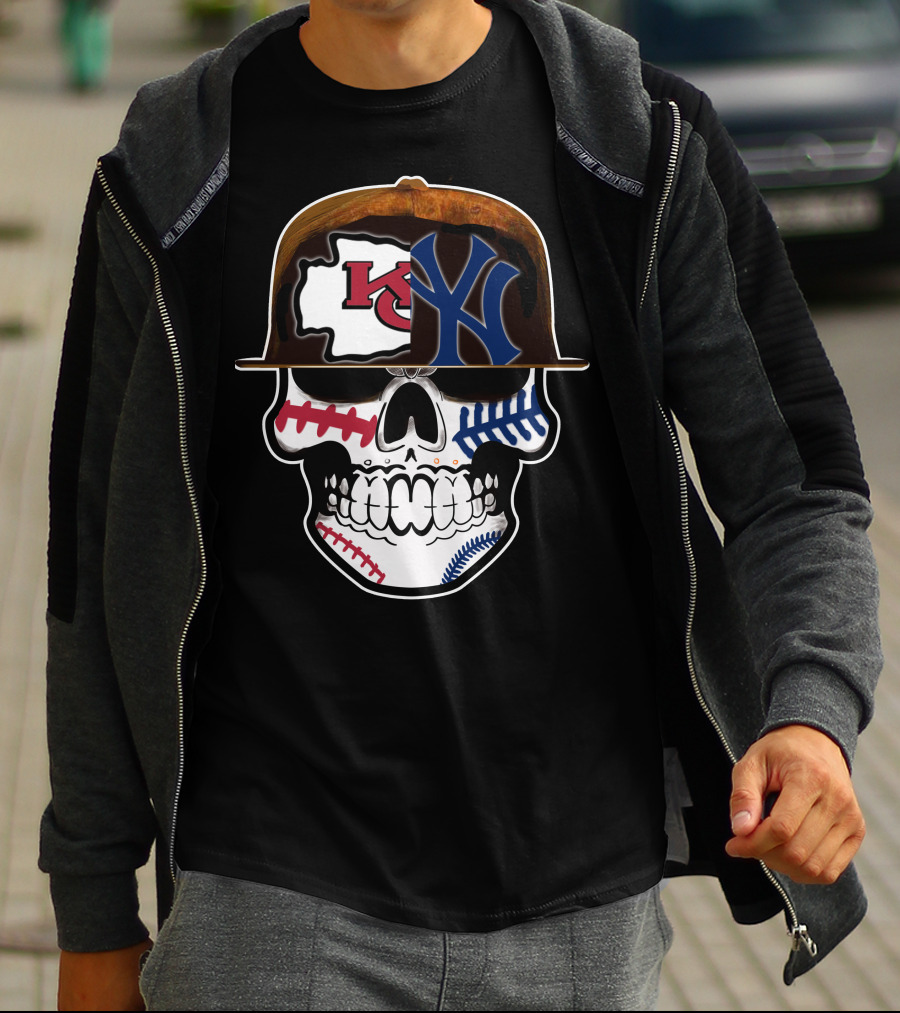 Kansas City Chiefs New York Yankees Skull Baseball Hat T-Shirt
