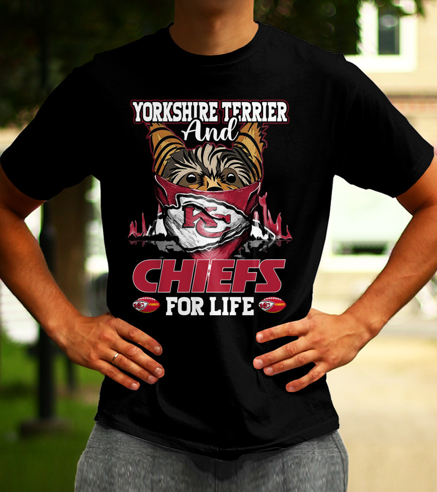 Yorkshire Terrier And Chiefs For Life Kansas City Chiefs T-Shirt