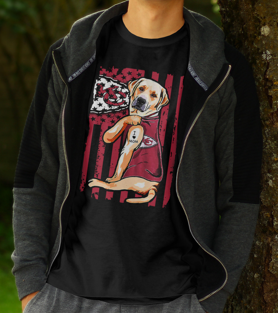 Labrador Retriever I Love Mom Kansas City Chiefs American Flag T-Shirt