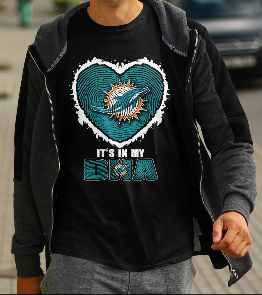 It's In My Dna Miami Dolphins Heart Fingerprint T-Shirt