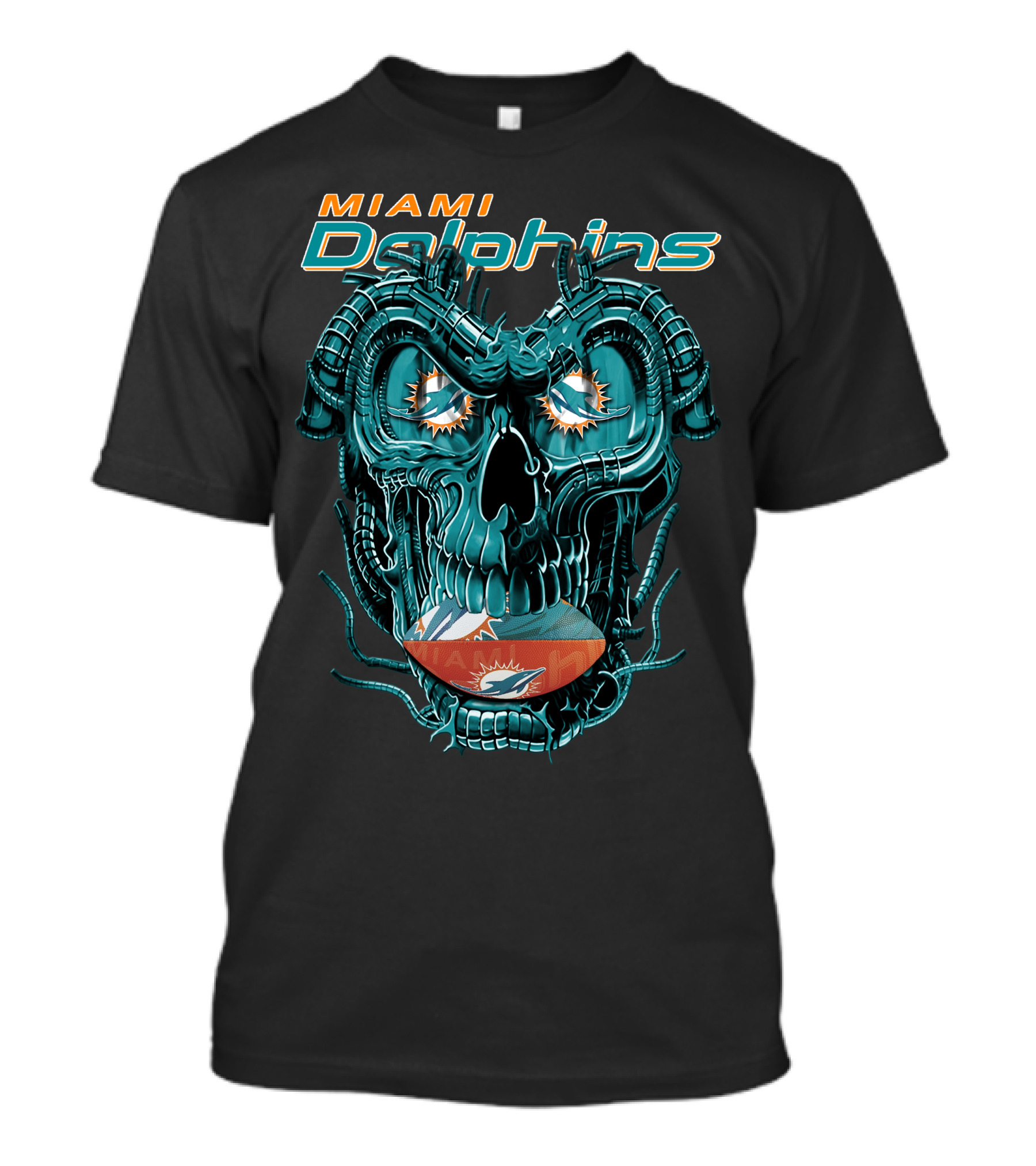 Miami Dolphins Dragonskull Football Helmet T-Shirt