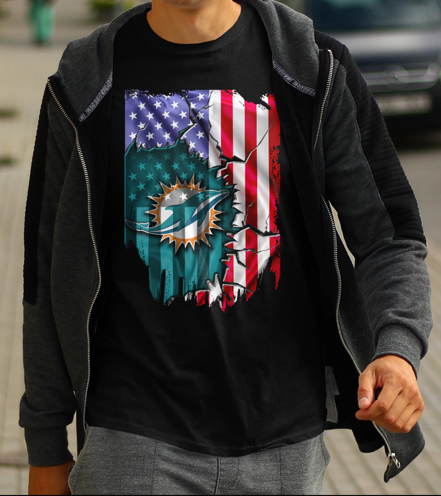 Flag V2 Miami Dolphins American Flag Football Team T-Shirt