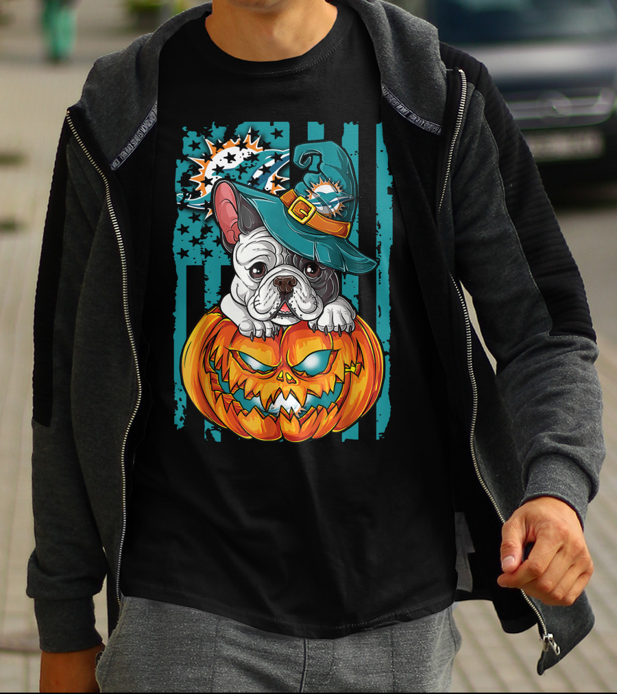 Hlw Bulldog Miami Dolphins Halloween Pumpkin T-Shirt