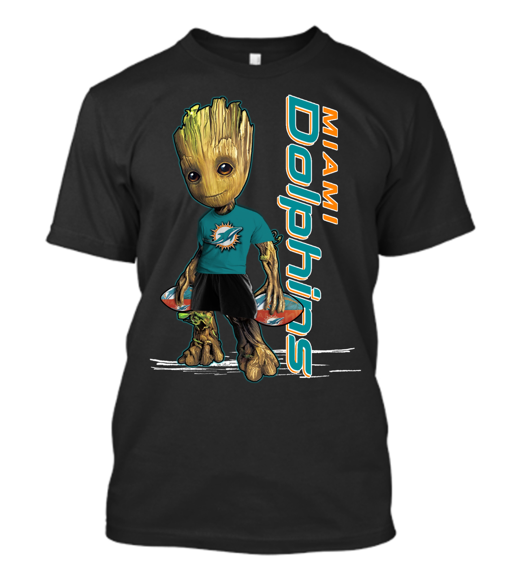 Groot Miami Dolphins NFL Fan Art Featuring Team Mascot T-Shirt