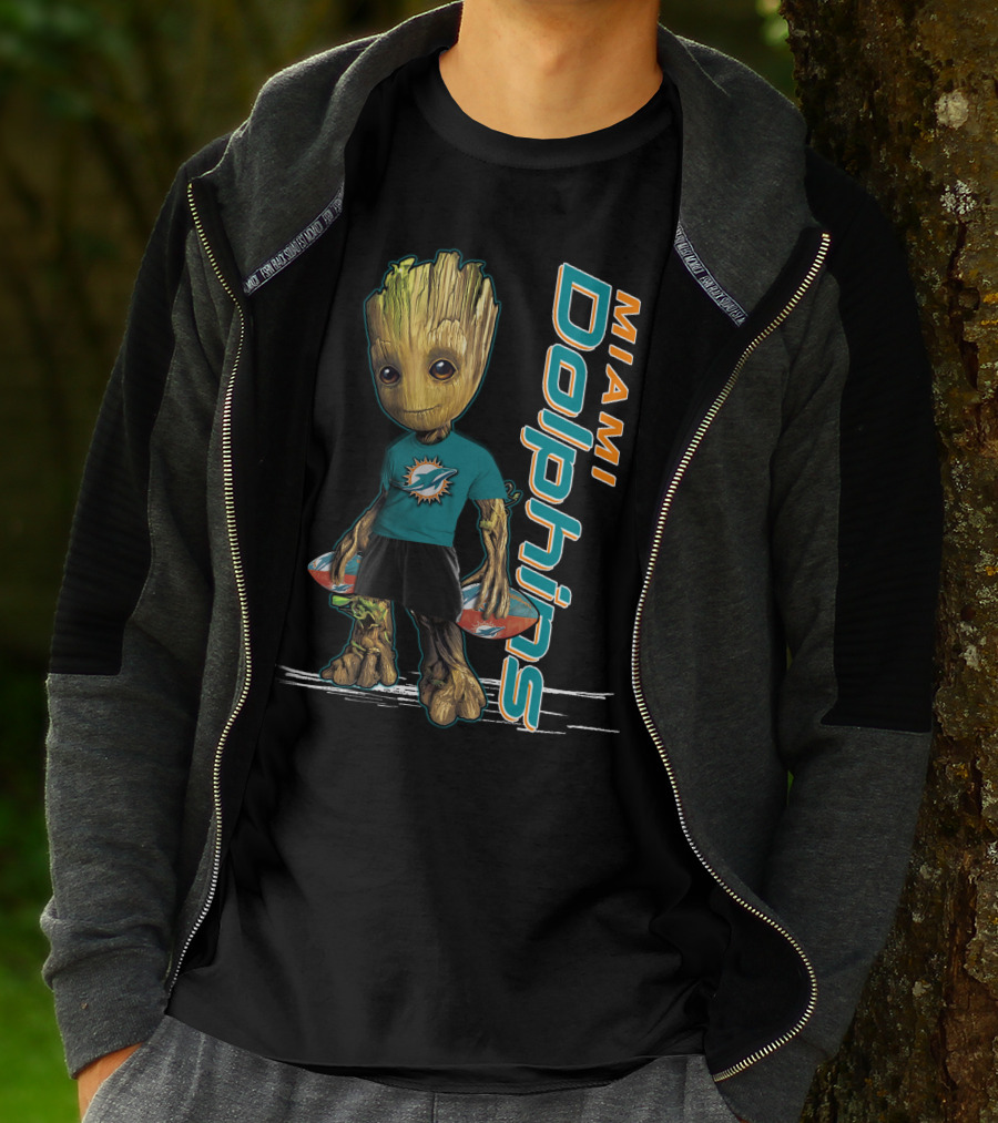 Groot Miami Dolphins NFL Fan Art Featuring Team Mascot T-Shirt