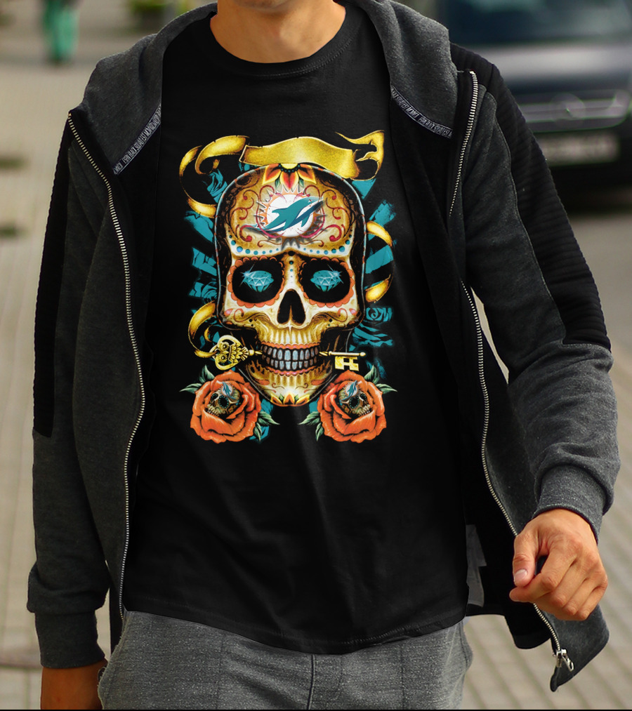 Miami Dolphins Sugar Skull T-Shirt
