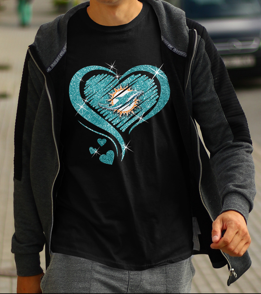 Heart Diamond Miami Dolphins Sparkle T-Shirt