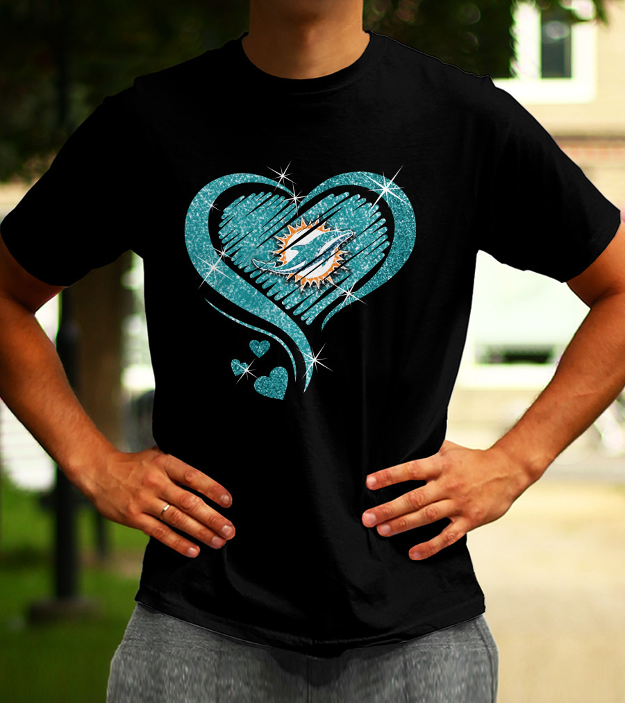 Heart Diamond Miami Dolphins Sparkle T-Shirt