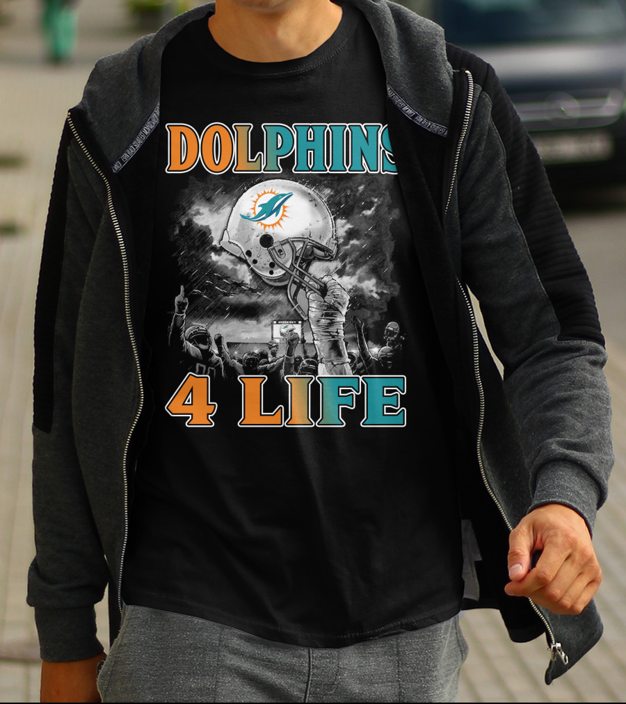 Dolphins 4 Life Miami Dolphins Helmet Celebration T-Shirt