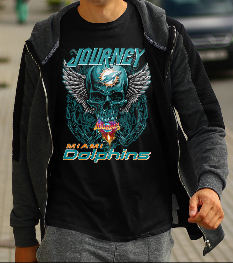 Journey Miami Dolphins Skull With Wings T-Shirt