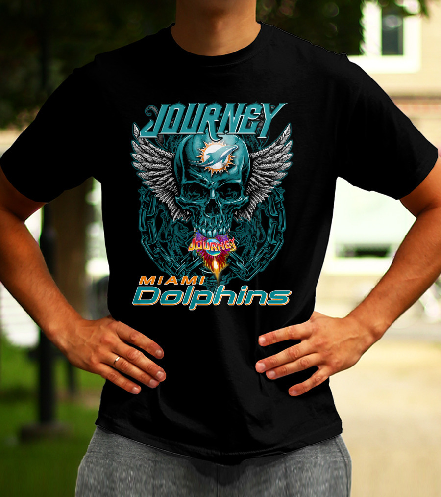 Journey Miami Dolphins Skull With Wings T-Shirt