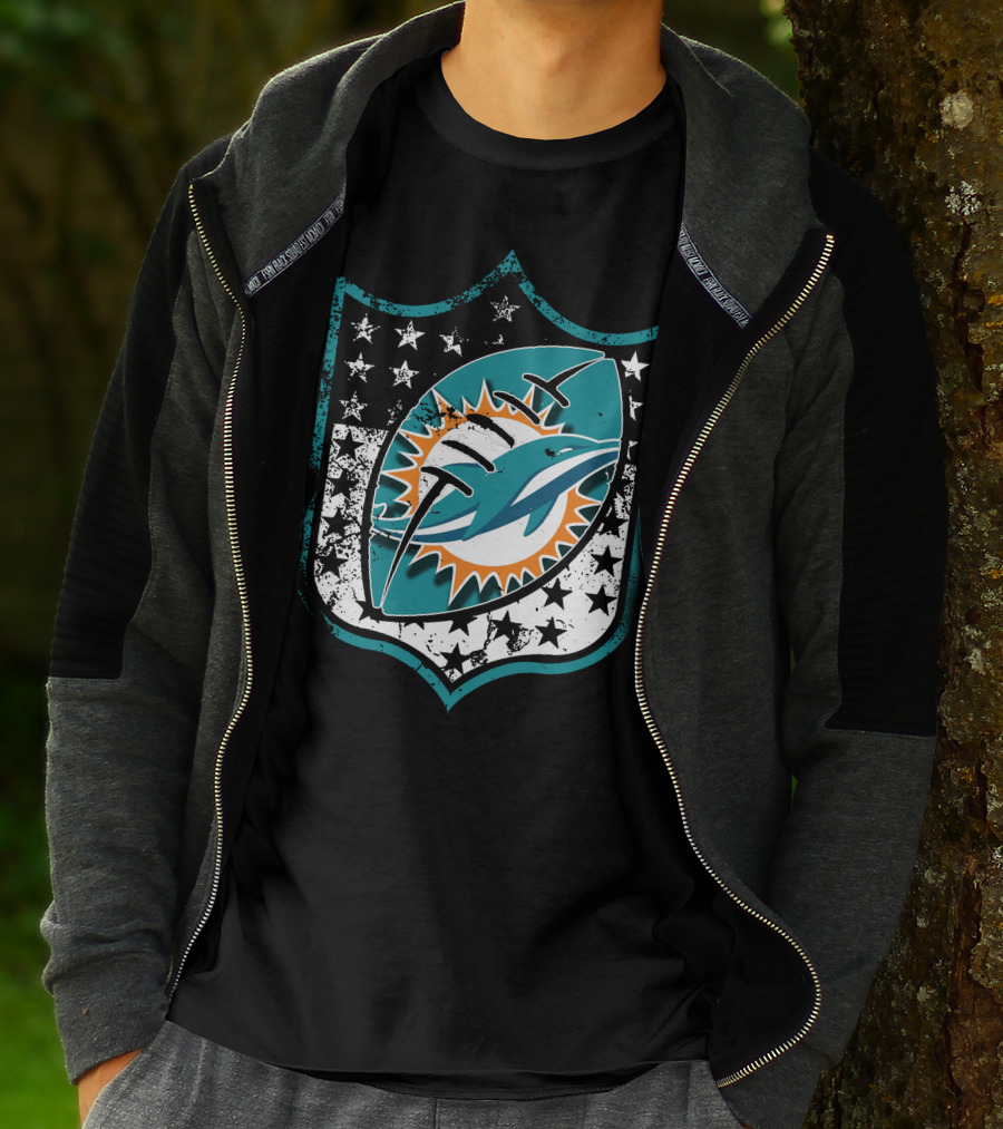 Miami Dolphins Logo With American Flag Elements T-Shirt