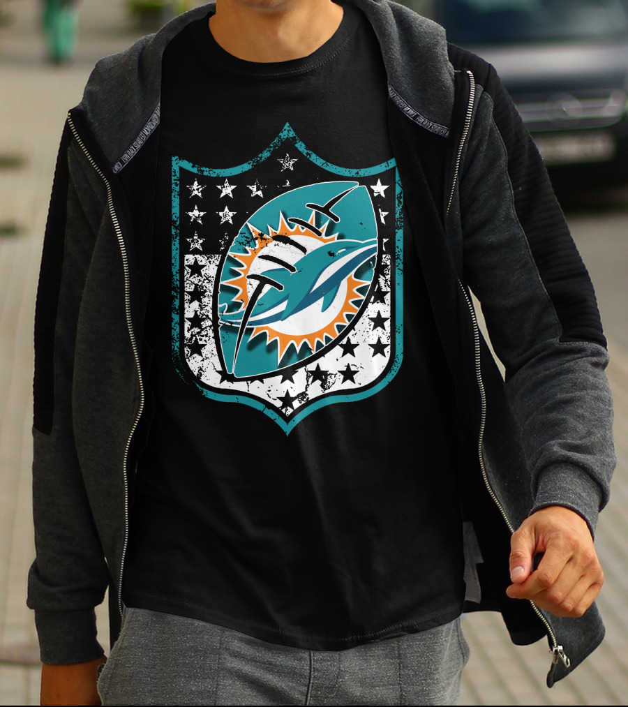 Miami Dolphins Logo With American Flag Elements T-Shirt