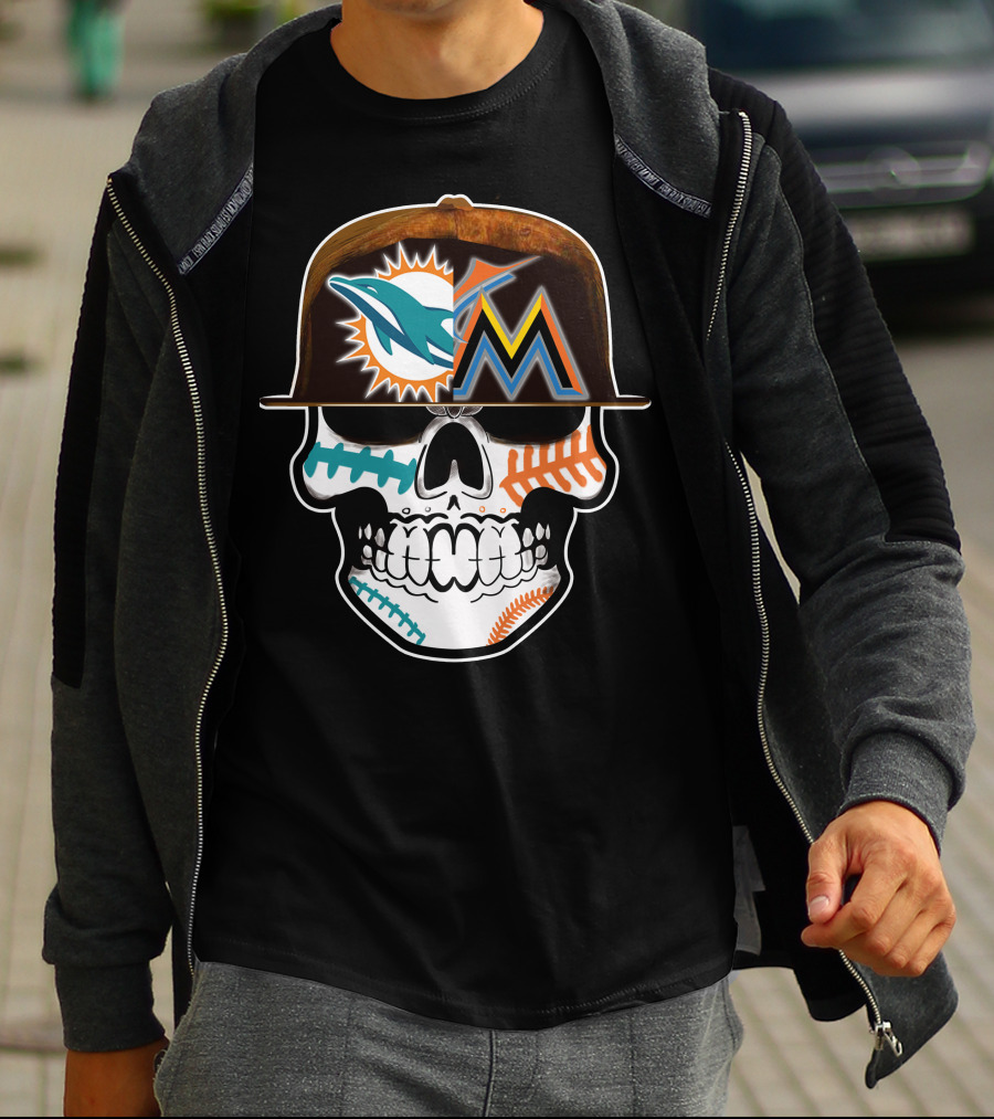 Miami Dolphins Marlins Skull Cap T-Shirt