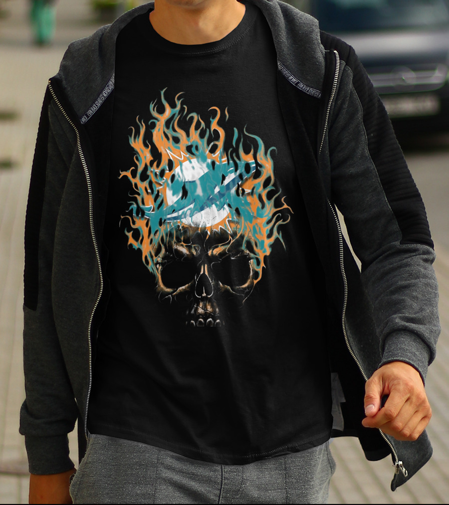 Miami Dolphins Flaming Skull Logo 38 T-Shirt
