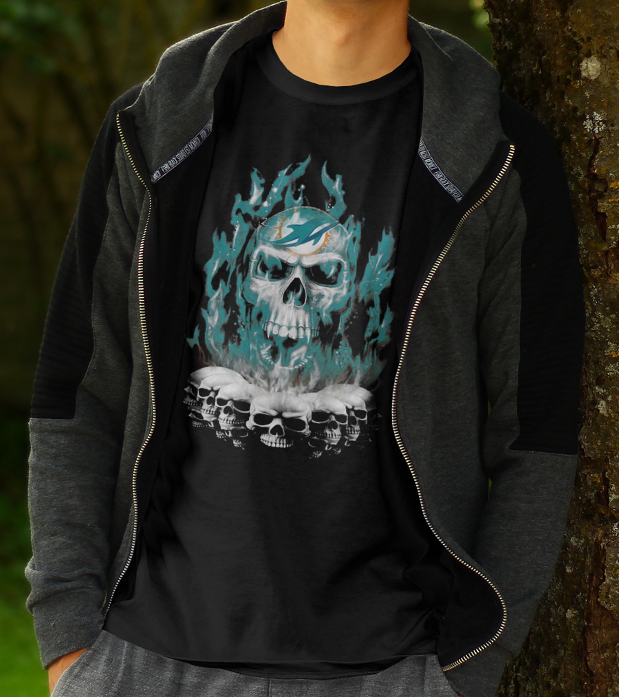 Miami Dolphins Flaming Skulls T-Shirt