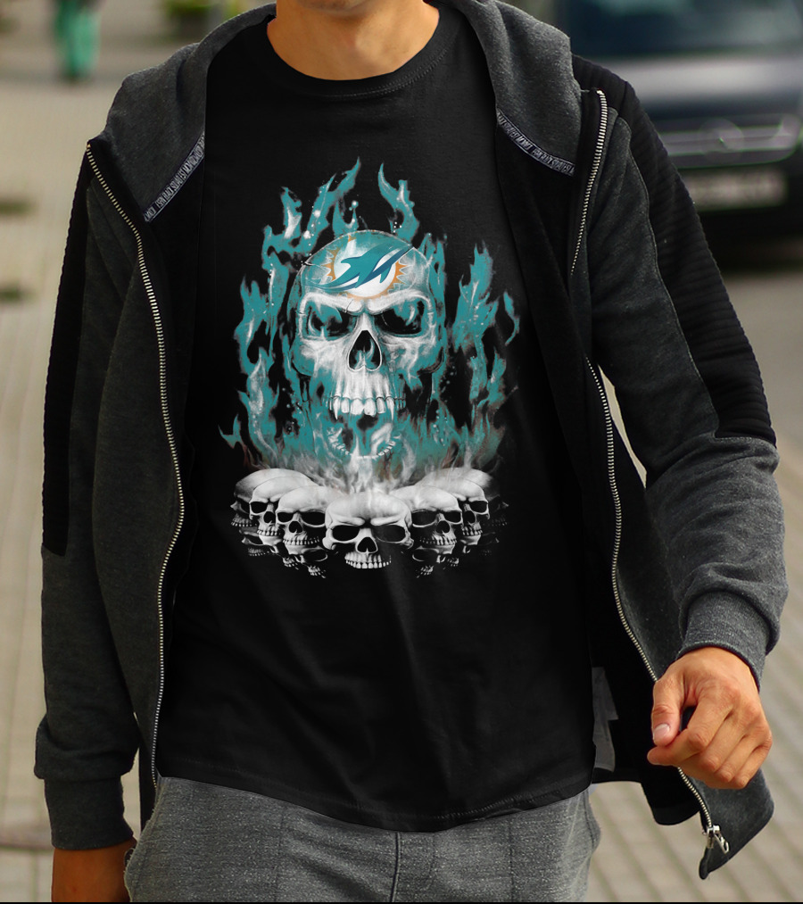 Miami Dolphins Flaming Skulls T-Shirt