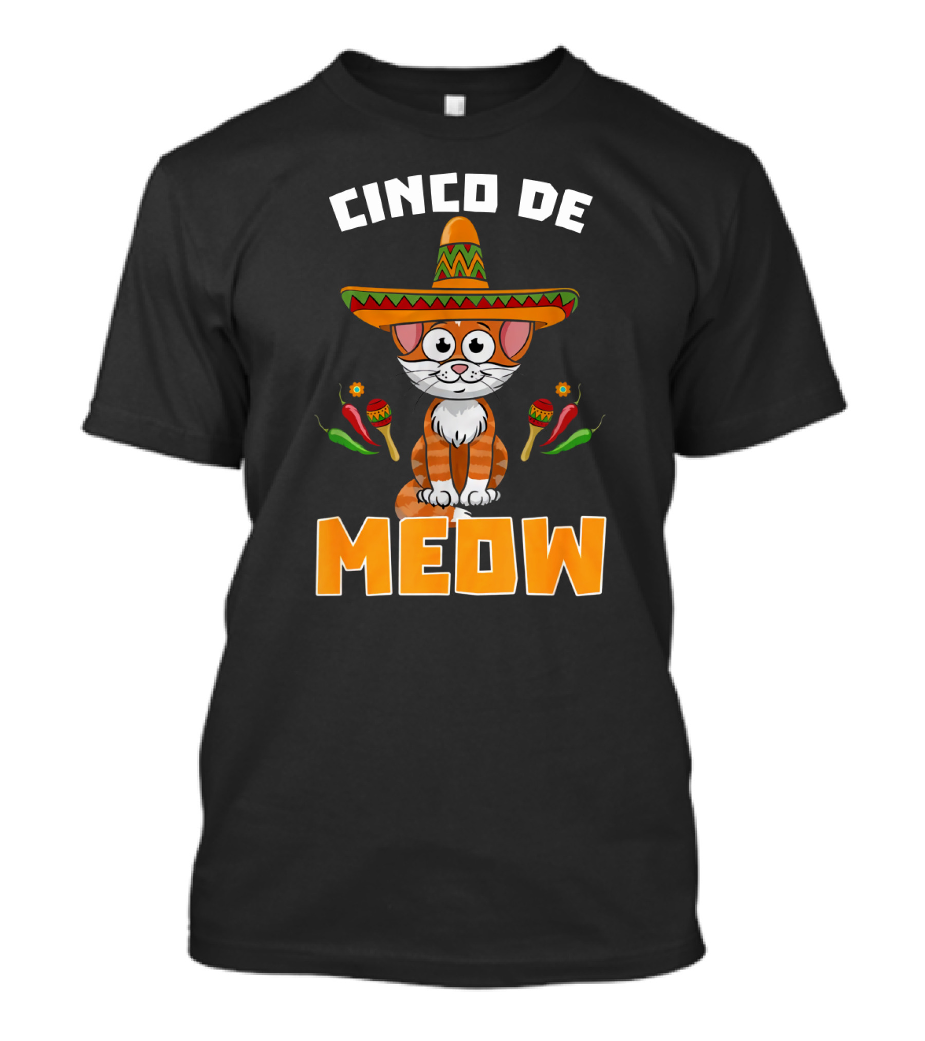 Cinco De Meow Cat Sombrero Maracas Peppers Fiesta T-Shirt