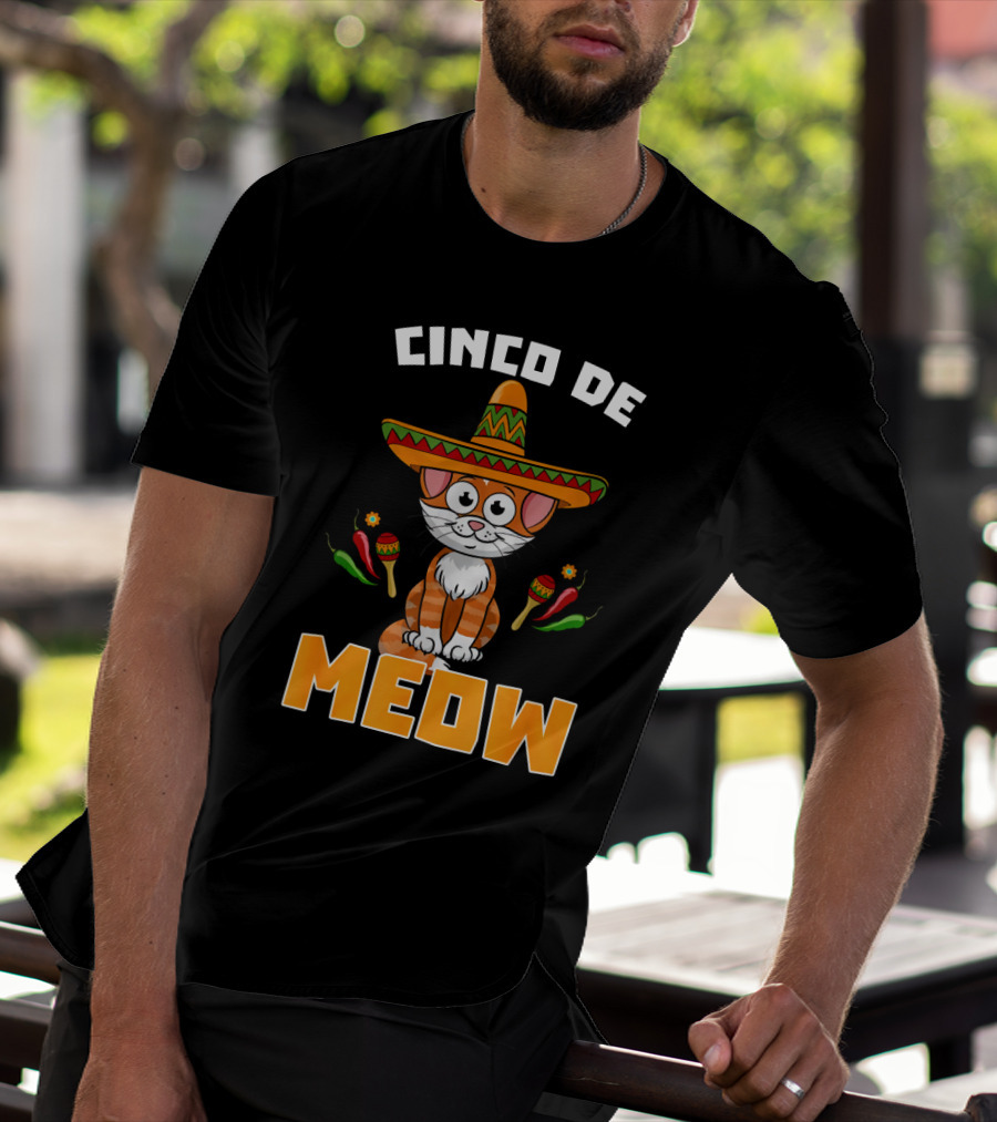 Cinco De Meow Cat Sombrero Maracas Peppers Fiesta T-Shirt