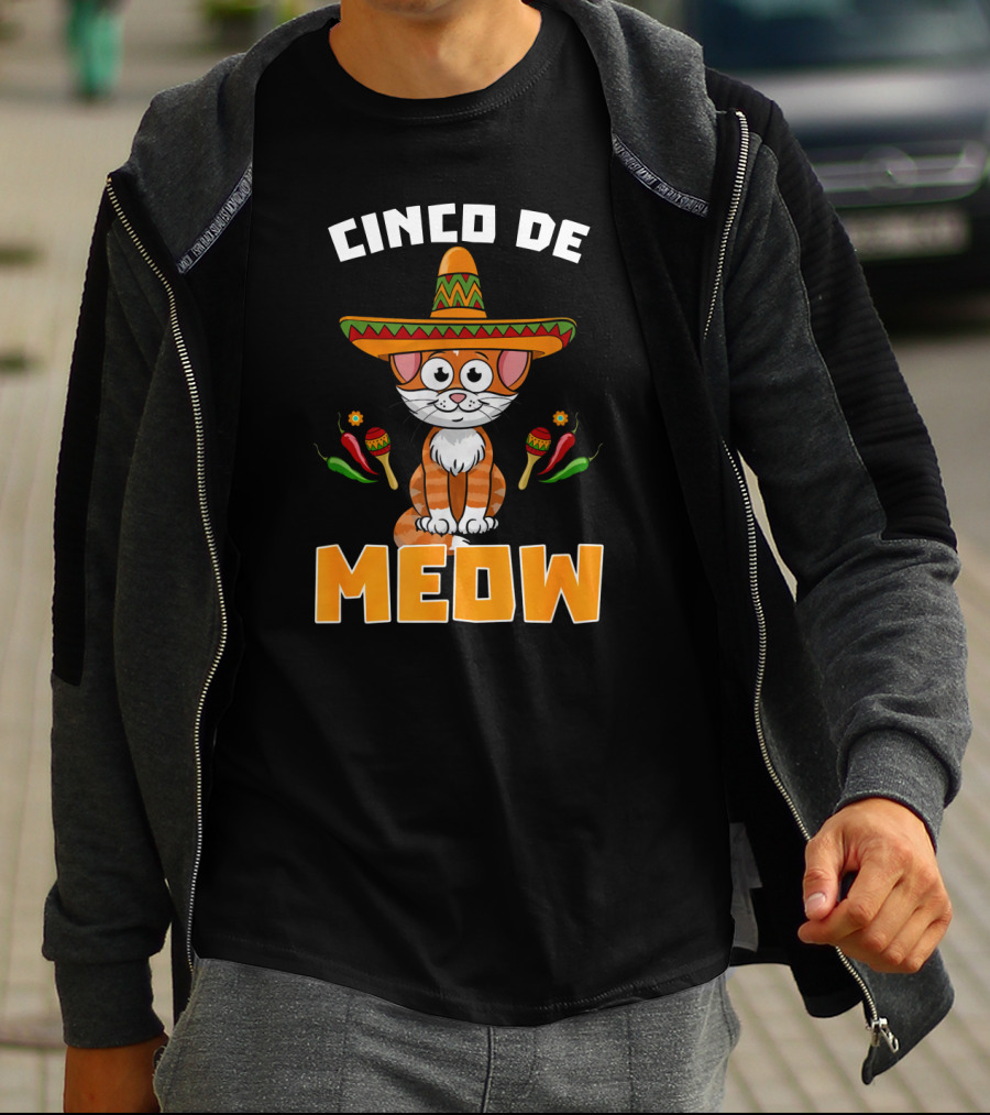 Cinco De Meow Cat Sombrero Maracas Peppers Fiesta T-Shirt