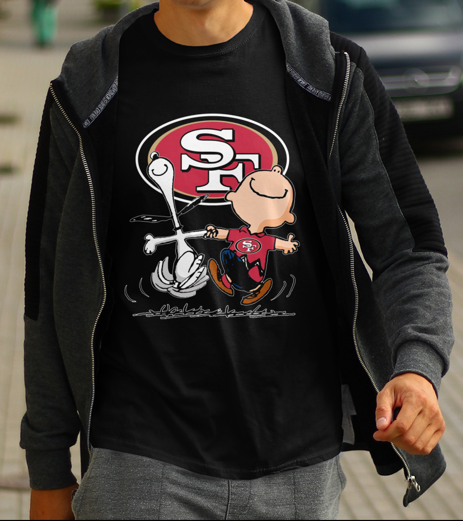 Snoopy And Charlie Brown Dancing With San Francisco 49ers SF T-Shirt