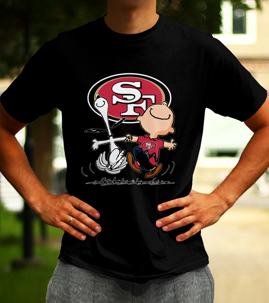 Snoopy And Charlie Brown Dancing With San Francisco 49ers SF T-Shirt