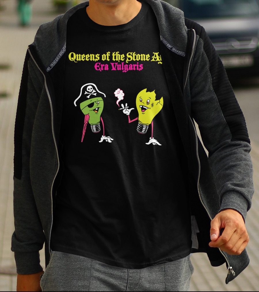 Queens Of The Stone Age Era Vulgaris Smoking Light Bulb And Pirate Character T-Shirt